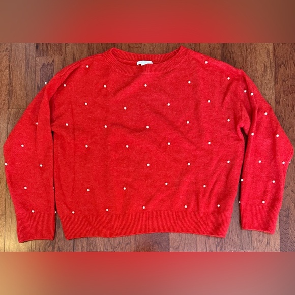✨ H&M Red Pearl Embellished Sweater – Size Small – EUC ✨ - Picture 1 of 2